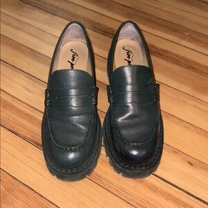 Free People Women’s Forest Green Leather Penny Loafers